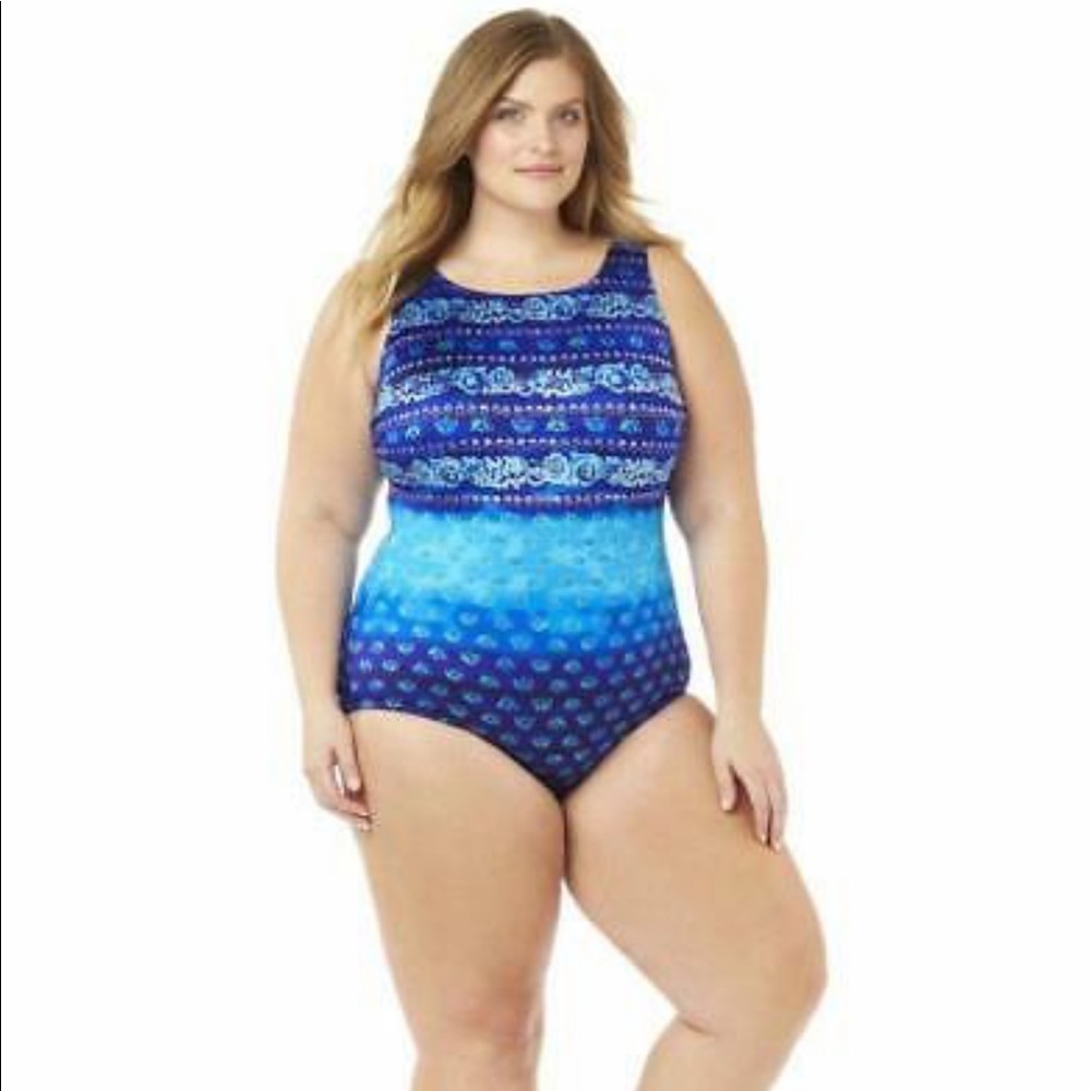 Ombre high neck one piece swimsuit